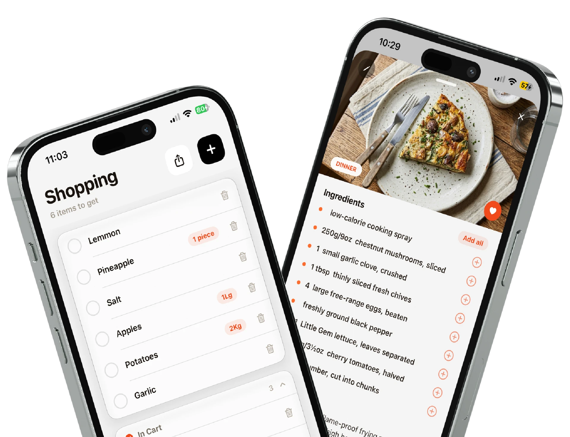 One list for the whole week — Spoonly app screens
